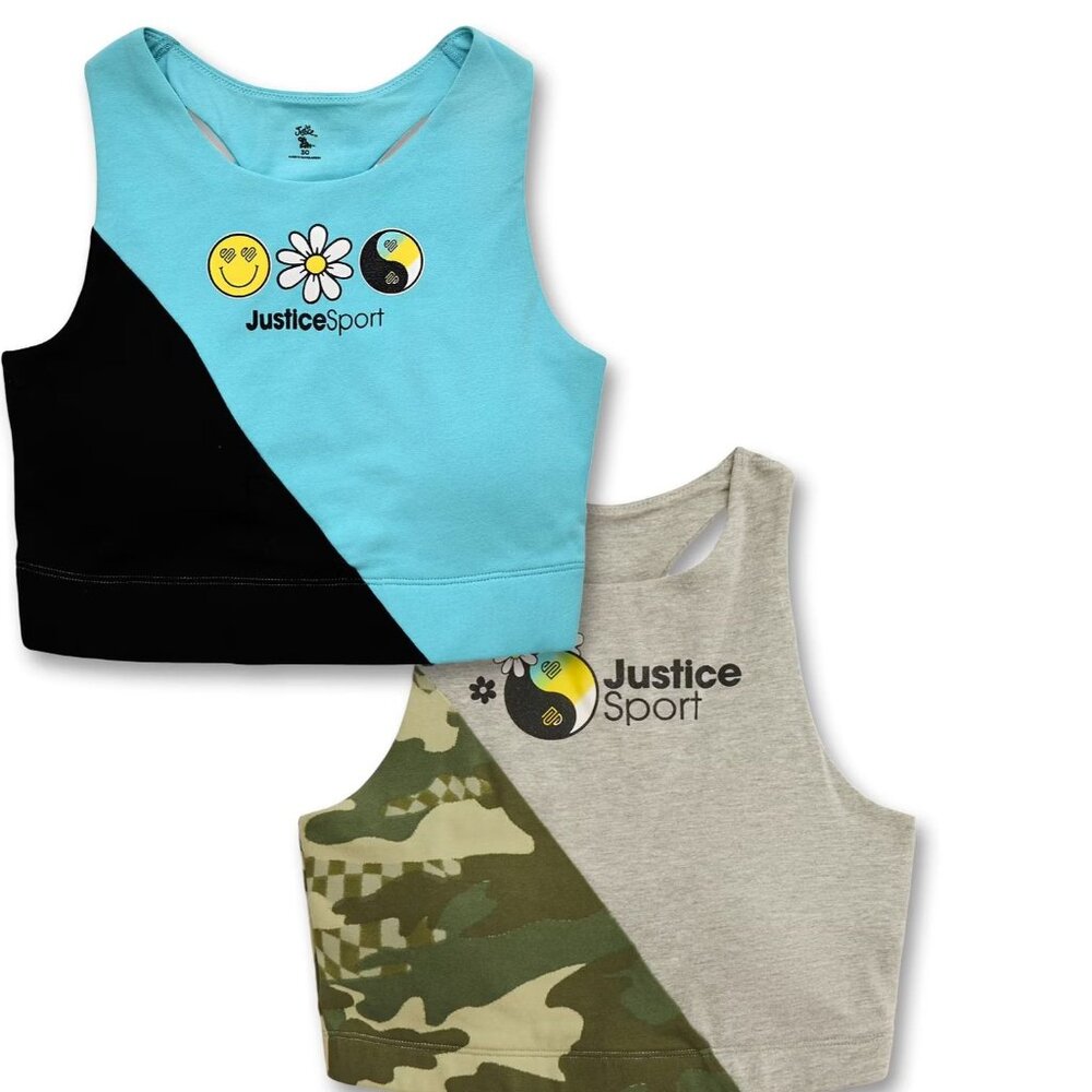 JUSTICE 2 Pack Razorback Sports Bras One Size GIRLS 36 Removable Pads NEW